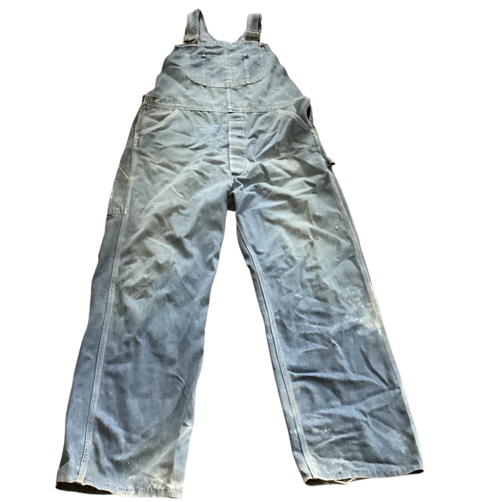 Vintage Thrashed Grunge Blue Denim Overalls 40